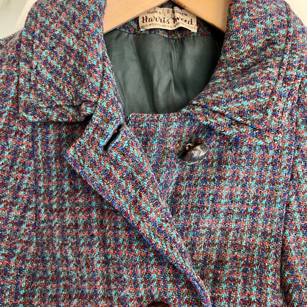 Vintage Harris Tweed Multicolor Handwoven Wool Coat - Picture 4 of 16